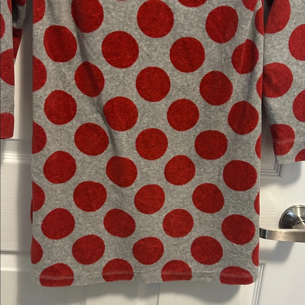 Mini Boden girls velour grey red polka‎ dots hooded dress 9/10 k7145